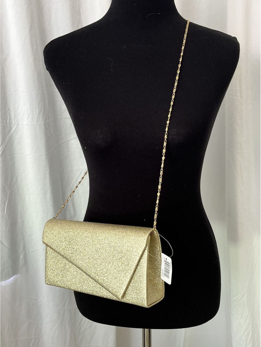 NWT Gold Glitter Envelope Clutch with Chain Strap